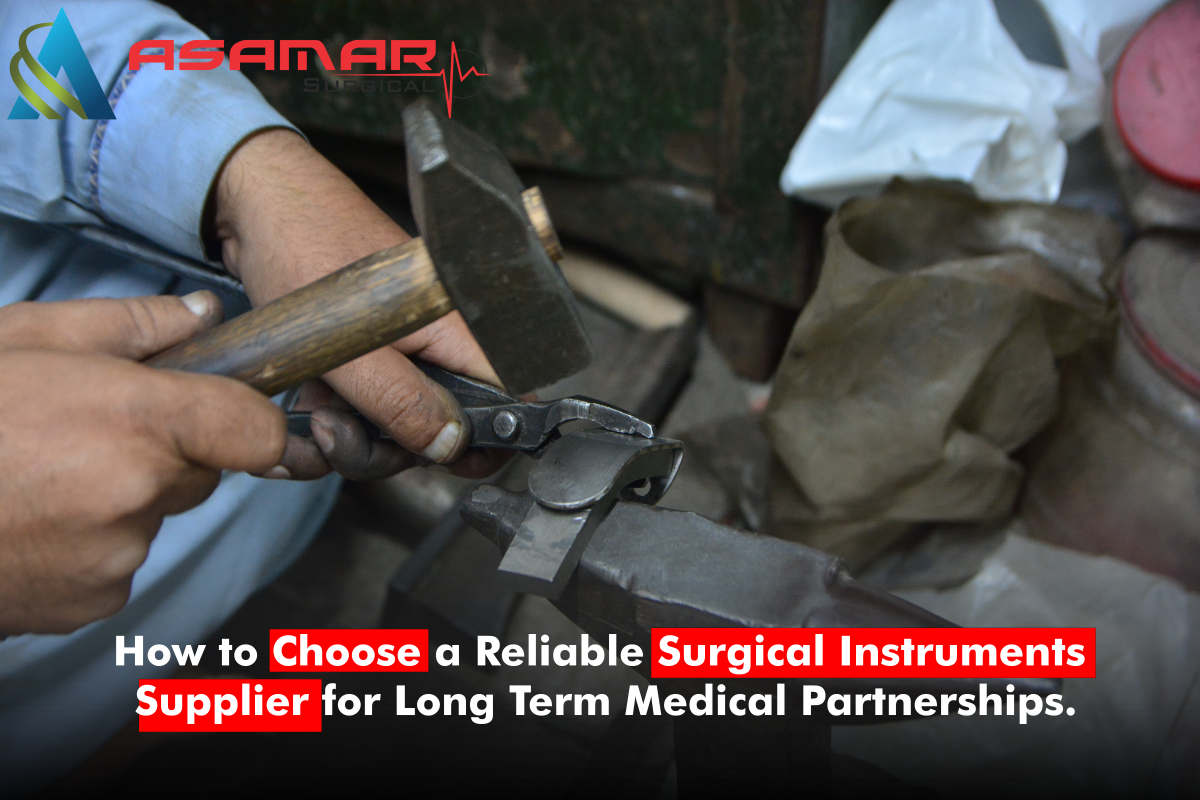 craftsman shaping stainless steel surgical instrument during manufacturing process